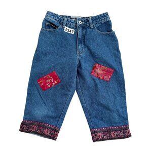 Limited Too Girls Denim Jeans Capri 14 Regular Blue Patchwork Trim Vintage Y2K B